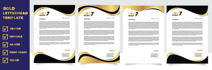 Wall Mural - golden letterhead template for business company stationery design with A4 sheet vector format and editable layout 