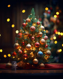 Fototapeta Pokój dzieciecy - Christmas tree beautifully decorated with festive ornaments. Generative AI