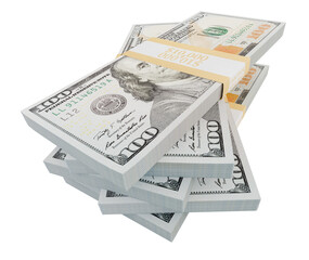 Wall Mural - Stacks of One Hundred Dollar Bills Isolated. Transparent PNG.