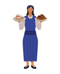 Wall Mural - hanukkah woman with sufganiyot