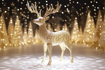 Poster - Festive 3D Reindeer, Christmas Card, Soft Glittering Lights