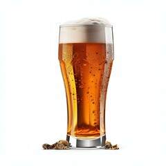 A glass of cold fresh beer with cap of foam. Splash of foam with tasty american beer. Beer day