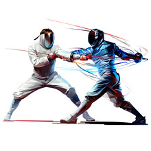 A Clipart Of A Male Fencer Lunging At His Opponent Generative AI