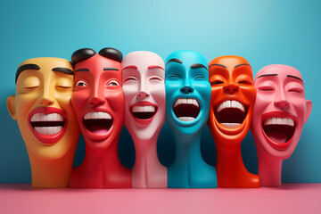 Wall Mural - 3d portrait of happy people minimalistic