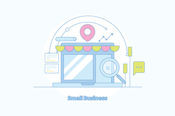 Wall Mural - small business online marketing ecommerce promotion digital communication, shopping store website ap