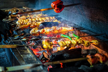 Wall Mural -  grilled barbeque with different kinds of meat