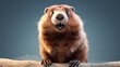 Cute, smiling fluffy marmot on a plain background.