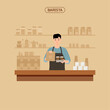 © ji min - barista working at a cafe.young boss working with a smile.카페에서 일하고 있는 바리스타미소로 일하고 있는 젊은 사장님