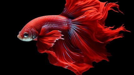 Wall Mural - Capture the moving moment of red-blue siamese fighting fish isolated on black background. betta fish.