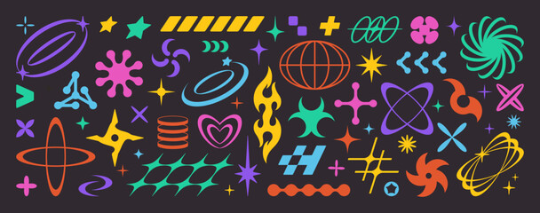 Wall Mural - Y2K Icon Set. Abstract Vector Geometric Shapes and Forms. Retro Futuristic Elements