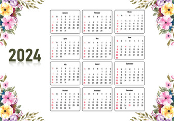 Modern flower 2024 calendar template design