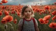 child in poppy field