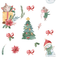 watercolor christmas seamless pattern illustration for kids