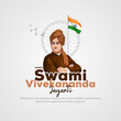 Swami Vivekananda Jayanti vector illustration, 12th January National Youth Day of India, remembering Swami Vivekananda, monument, tricolor flag and typography text