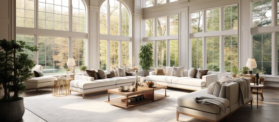 Poster - An opulent living space featuring expansive windows.