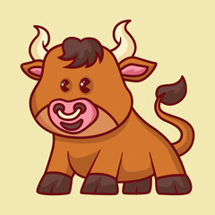 Cute bull character cartoon icon vector illustration