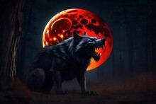 A Large Werewolf Is Approaching You While A Blood Moon Artwork Is Above It