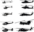 Silhouettes of civil and combat helicopters