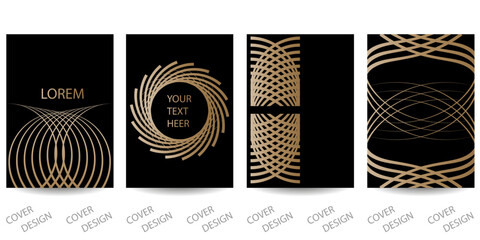 Canvas Print - Luxurious geometric backgrounds set. Golden geometric pattern with glitter texture on black. For printing on covers, banners, sales, flyers. Modern design. Vector.