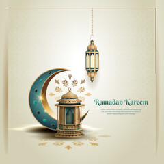 Wall Mural - islamic greetings ramadan kareem card design with crescent and lanterns