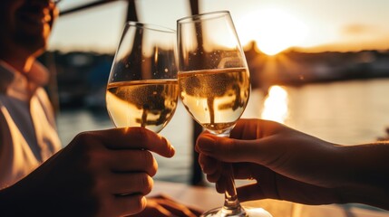 A photo of a couple toasting with champagne, symbolizing an engagement or wedding