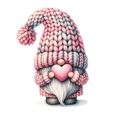 Cute cartoon gnome with heart. Template for greeting card, clipart, sticker, poster.