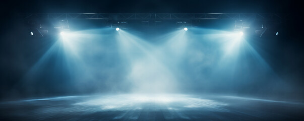 Wall Mural - empty stage with spotlights and smoke banner background with copy space