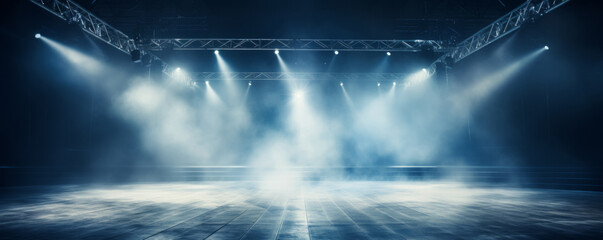 Wall Mural - Empty stage with spotlights and smoke banner background with copy space