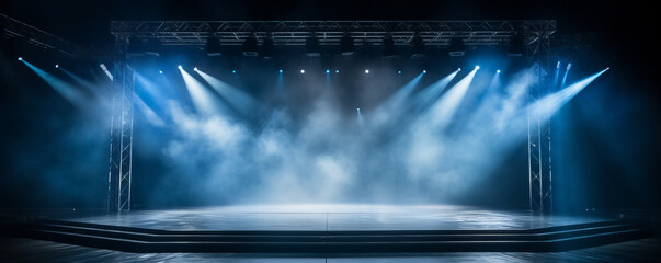 Wall Mural - empty stage with spotlights and smoke banner background with copy space