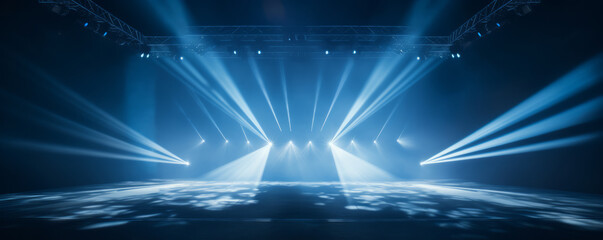 Wall Mural - empty stage with spotlights and smoke banner background with copy space