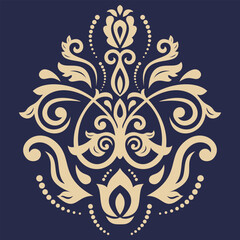 Wall Mural - Oriental vector ornament with arabesques and floral elements. Traditional classic navy blue golden ornament. Vintage pattern with arabesques