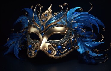 Wall Mural - an elegant blue masquerade mask on a blue background