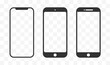 Smartphone icons, mobile phone mockup on transparent background.