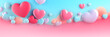 © Мария Фадеева - Valentine's Day background, with 3D hearts, with copy space, in candy pastel color. On a blue background, bright and rich for design.