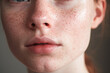 Young Woman With Beautiful Skin And Freckle Pigmentation Closeup