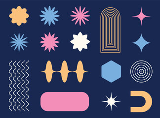 Wall Mural - abstract geometric shapes and forms, figures, stars, ovals, flowers and other primitive design eleme