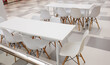 plastic chairs and round table, outdoor dining