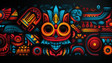 Aztec ethnic motif. Native american geometric pattern, colored mexican tribal art elements design. Colorful ancient culture symbols or ornament