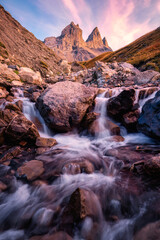 Wall Mural - Aiguilles d'Arves with iconic mountain and waterfall flowing in French Alps