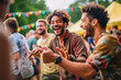 © VisualProduction - Male friends dancing to the music. Happy young hippie friends, hipsters. Young people enjoying a day at music festival