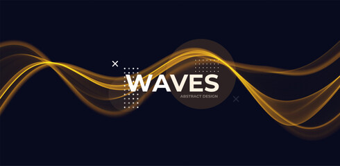 Wall Mural - Golden abstract wave. Magic line design. Flow curve motion element. Neon gradient wavy illiustration.