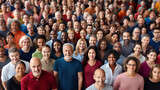 Large group of happy multiethnic and multi-generation people.