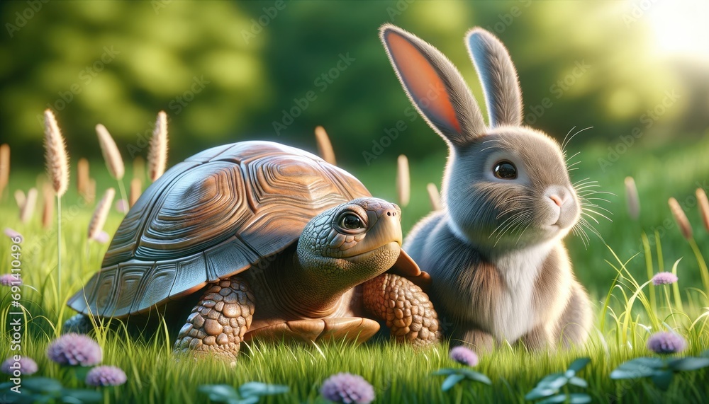 Charming tortoise and rabbit illustrate the classic tale of persistence ...