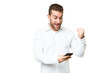 © luismolinero - Young handsome blonde man over isolated chroma key background surprised and sending a message
