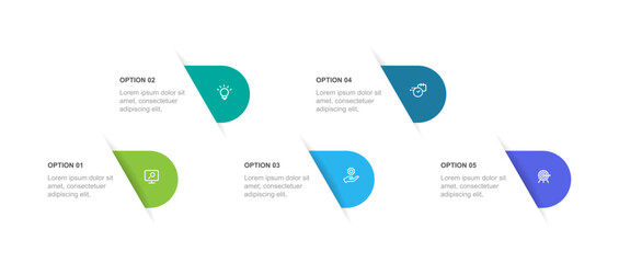 Wall Mural - 5 step process infographic template vector element with icons for presentation and business informat
