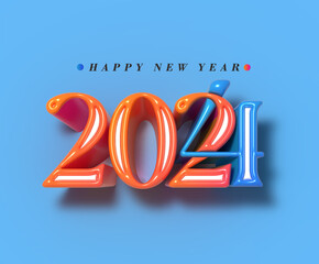 Poster - 2024 Happy New Year Lettering Typographical Illustration Design.