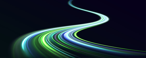 Poster - Acceleration speed motion on night road. Laser beams luminous abstract sparkling isolated on a transparent background. Magic moving fast speed police lines.	