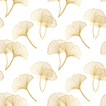 Seamless Pattern, Hand Drawn Ginkgo Biloba Leaves On A White Background. Background, Print, Elegant Textile, Vector