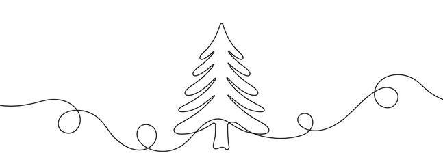 Wall Mural - Continuous line drawing of Christmas Tree. Single line Christmas Tree icon.