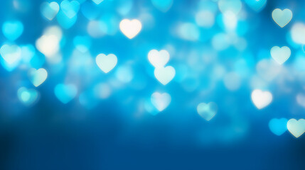 Wall Mural - blue background with heart-shaped lights, blue bokeh background, generative ai